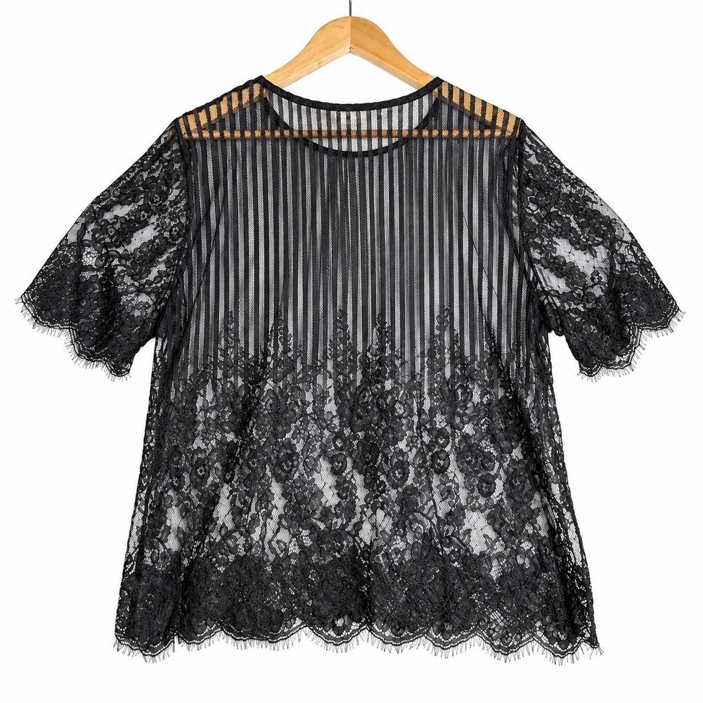 Lace Blouse Womens 3X Black Excellent Sheer Floral Mesh Top